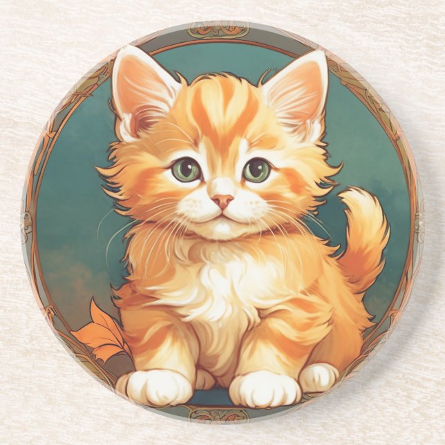 Porta-copos Alphonse Mucha Style Orange Cat (Frente)