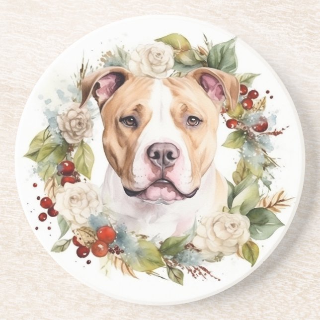 Porta-copos American Staffordshire Christmas Wreath Festivo (Frente)