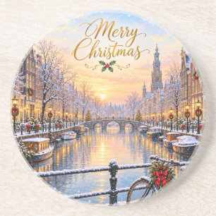Porta-copos Amsterdam Natal Inverno Canal Apoio Redondo
