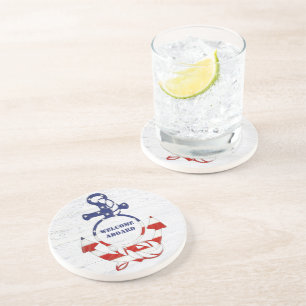 Porta-copos Âncora de bandeira náutica na madeira