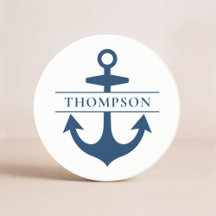 Âncora Náutica Azul Marinho Nome Personalizado