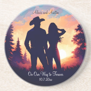 Porta-copos Aniversário de Casal Cowboy para Sempre