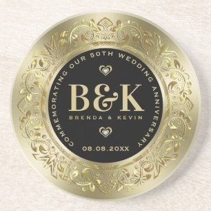 Porta-copos Aniversário de casamento Dourado do quadro 50th