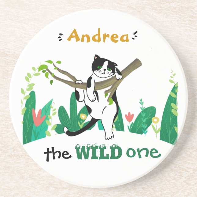 Porta-copos Aniversário de criança de Gato Selvagem de Safari  (Frente)