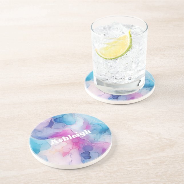 Porta-copos Aniversário do Mármaco Rosa Púrpura da Turquesa (Lateral)