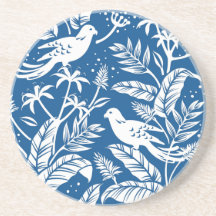 Antiguidade Chinoiserie Bird Floral Azul e Branco