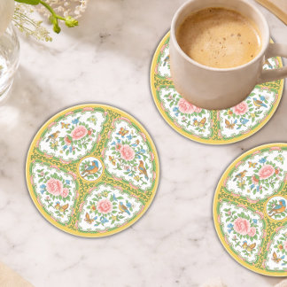 Porta-copos Antique Rose Yellow & Pink Floral Sandstone 