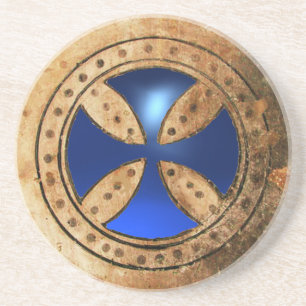 Porta-copos ANTIQUE TEMPLAR CROSS Blue Sapphire Gem
