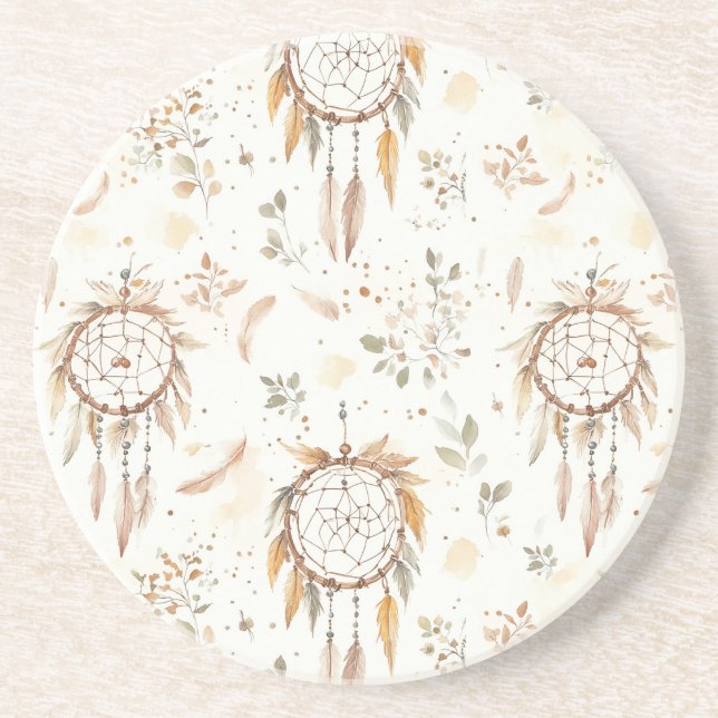 Porta-copos Apoiadores de Sonhos com Penas Boho Creme (Frente)