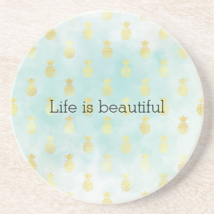 Porta-copos Aqua White Dourada Glam Tropical Pineanases