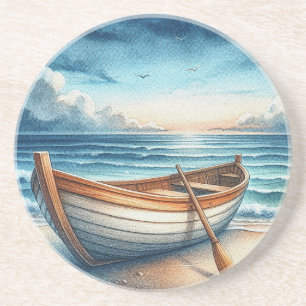 Porta-copos Aquarela Barco a Remo Vintage à Beira-Mar