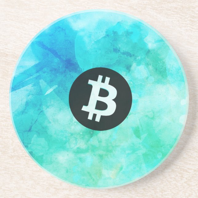 Porta-copos Aquarela Bitcoin (Estilo 3 - Vida de Praia) (Frente)
