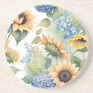 Porta-copos Aquarela Elegante de Girassóis e Hydrangeas