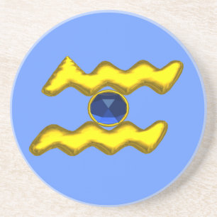 PORTA-COPOS AQUARIUS/JOIA DE ANIVERSÁRIO ZODÍACO DOURADO