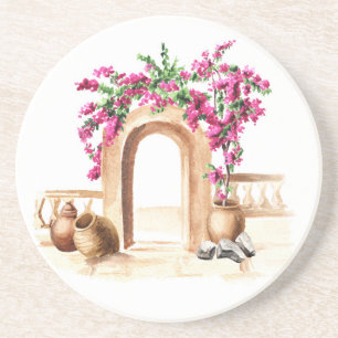 Porta-copos Arquitetura mediterrânica, flores, aquarela, h