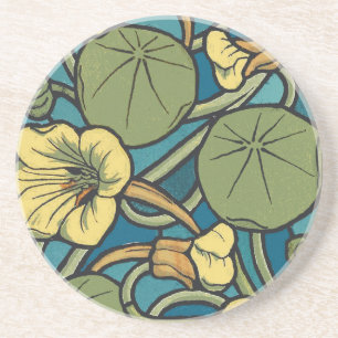 Porta-copos Art Nouveau Nasturtium Azul Dourado floral Verneui