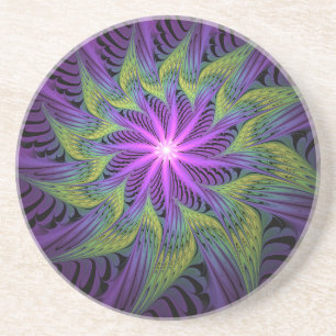 Porta-copos Arte abstrata fractal moderna flor roxa verde