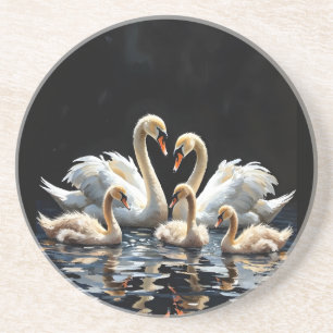 Porta-copos Arte da Família de Cisnes no Lago Negro
