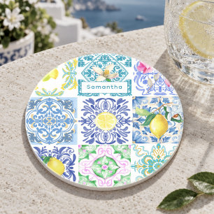Porta-copos Arte de Azulejo Siciliano de Amalfi em Azul Chic