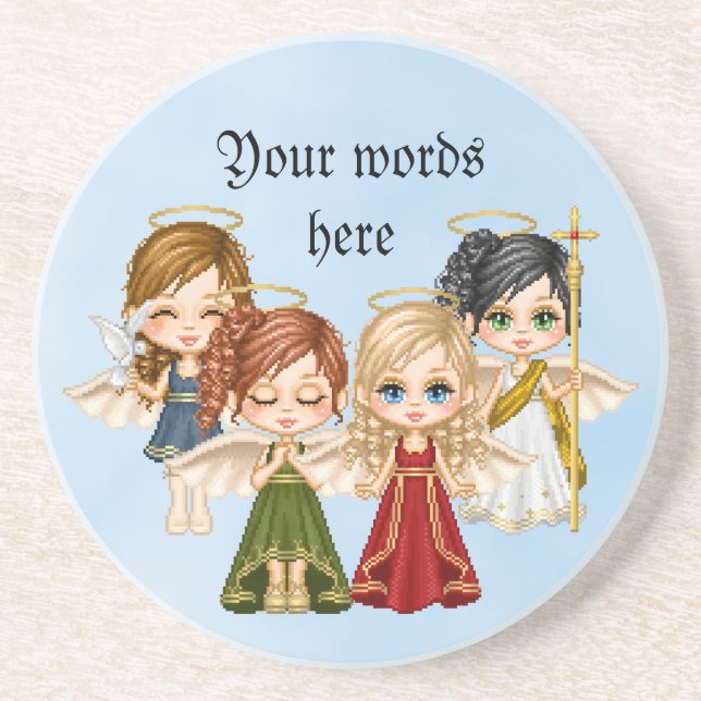 Porta-copos Arte do pixel do quarteto do anjo (Frente)