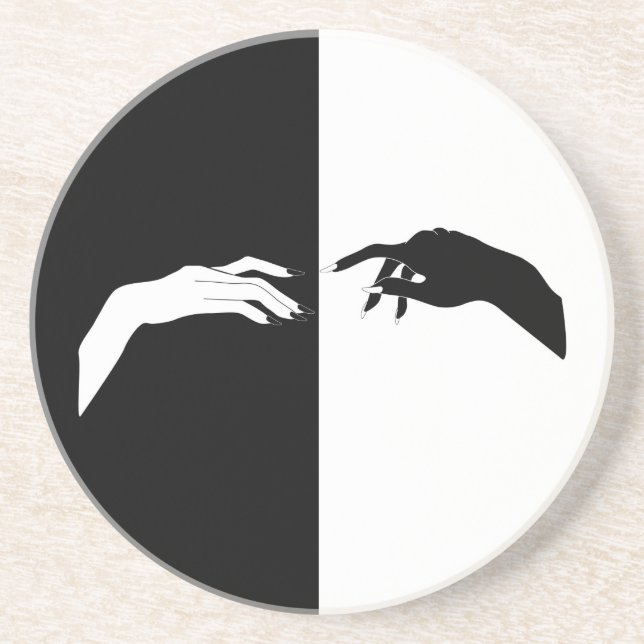 Porta-copos Arte em Linha Moderna Mãos Negras e Brancas (Frente)