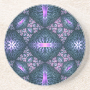 Porta-copos Arte fractal 3D abstrato padrão azul roxo rosa