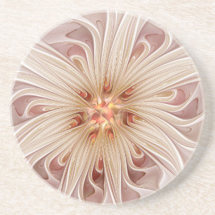 Porta-copos Arte fractal de flor pastel pêssego moderno abstra