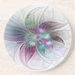 Porta-copos Arte fractal floral abstrata colorida moderna