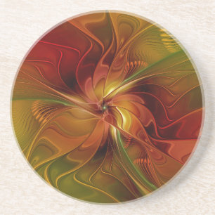 Porta-copos Arte Fractal Floral Abstrata Laranja Vermelho Marr