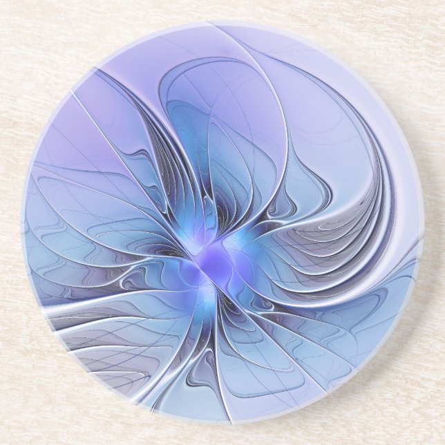 Porta-copos Arte fractal moderna abstrata azul lavanda (Frente)