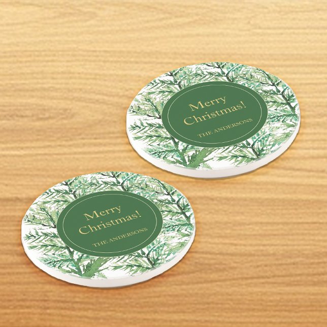 Porta-copos Árvore de Aquarela de Natal Merry personalizada (Criador carregado)