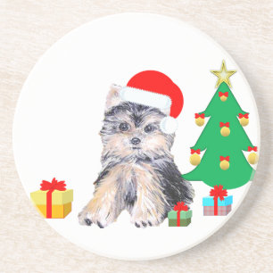 Porta-copos Árvore de Natal, cachorro Yorkshire e presentes