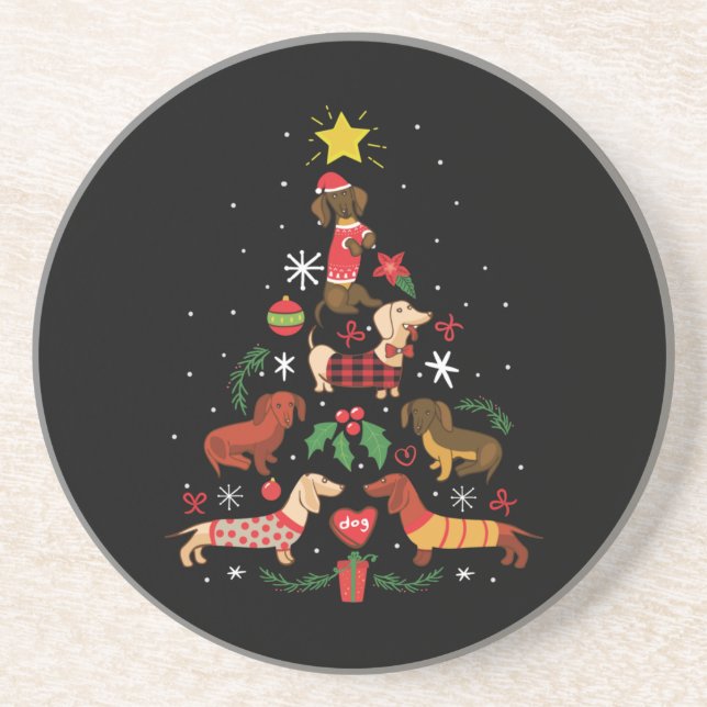 Porta-copos Árvore de Natal Engraçado Dachshund (Frente)