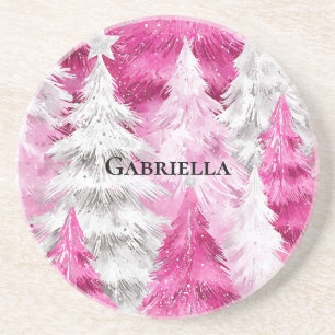 Porta-copos Árvores de Natal Grelha-Rosa-Rosa Cinza