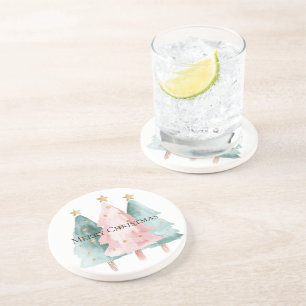 Porta-copos Árvores de Natal Verdes Rosa, Douradas Estrelas