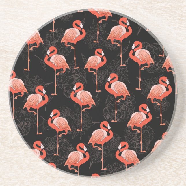 Porta-copos Aves Flamingos: Design de têxteis de vindima (Frente)