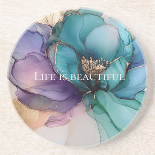 Porta-copos Azul Aquático Roxo Dourado Floral 