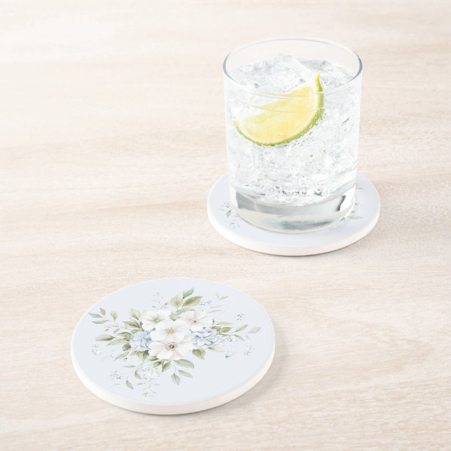 Porta-copos Azul Celeste Floral Branco Pálido (Lateral)