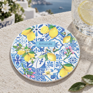 Porta-copos Azul de verao siciliano majólica Mediterrâneo citr