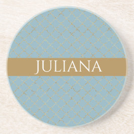 Porta-copos Azul Glacial Bonito Dourado Quatrefoil Personaliza