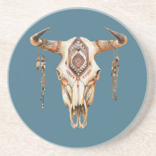 Porta-copos Azul Teal Tribal Tribal Touro Crânio