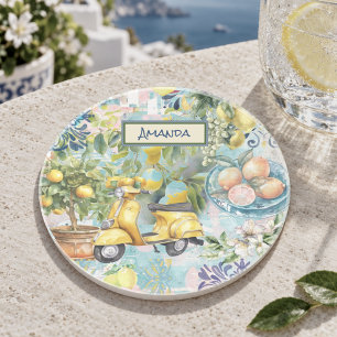 Porta-copos Azul Turquesa Chic Floral de Citrino Siciliano