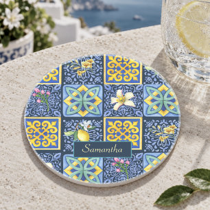 Porta-copos Azulejo de Citrino Siciliano Azul Chic Azul-clar