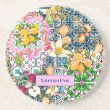 Azulejos florais de citrinos de cor azul-chic