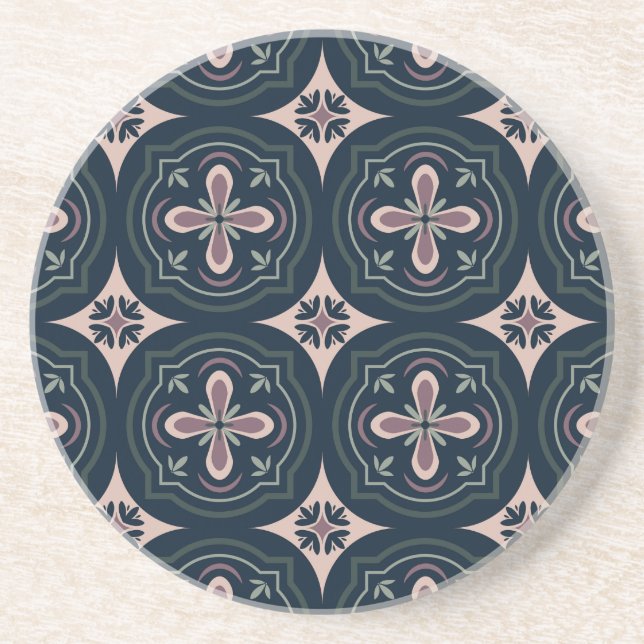 Porta-copos azulejos geométricos florais de cores terrosas (Frente)