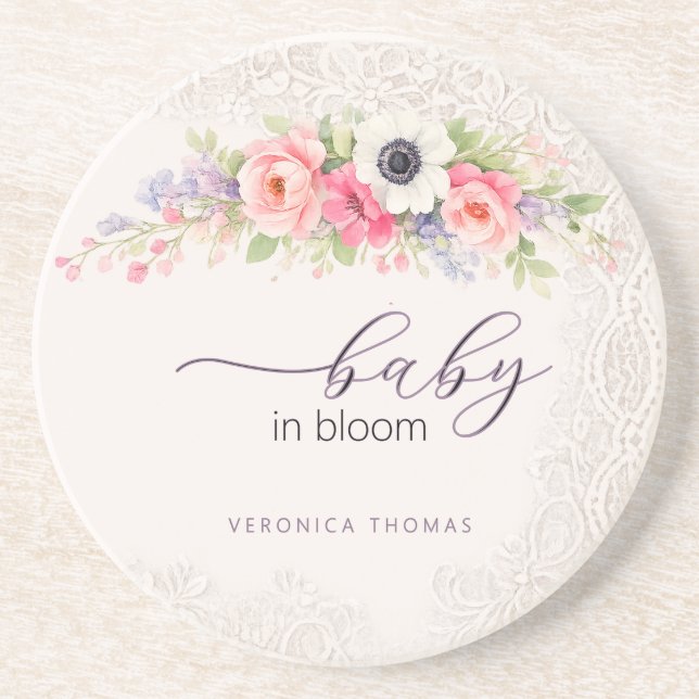Porta-copos Baby in Bloom Sweet Floral Baby Shower (Frente)