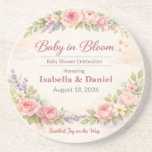 Porta-copos Baby Shower Coasters | Teddy Bear | Baby in Bloom<br><div class="desc">Celebrate with floral teddy bear coasters — pastel charm for baby showers, keepsakes, and joyful memories. Add charm and practicality to your baby shower with these teddy bear baby shower coasters. Featuring a soft pastel floral design with roses, lavender, greenery, and a cuddly bear holding a balloon, these coasters are...</div>