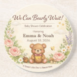 Porta-copos Baby Shower Coasters | Teddy Bear | Bearly Wait<br><div class="desc">Celebrate with teddy bear coasters — pastel woodland charm for baby showers, keepsakes, and joyful memories. Add charm and practicality to your baby shower with these teddy bear baby shower coasters. Featuring a soft pastel woodland design with whimsical florals, mushrooms, stars, and a cuddly bear holding a balloon, these coasters...</div>