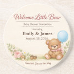 Porta-copos Baby Shower Coasters | Teddy Bear | Woodland Paste<br><div class="desc">Celebrate with whimsical teddy bear coasters — pastel woodland charm for baby showers, keepsakes, and joyful memories. Add charm and practicality to your baby shower with these teddy bear baby shower coasters. Featuring a soft pastel woodland design with whimsical florals, mushrooms, stars, and a cuddly bear holding a balloon, these...</div>