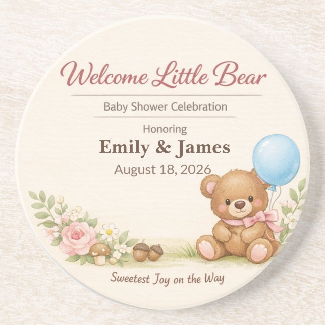 Porta-copos Baby Shower Coasters | Teddy Bear | Woodland Paste (Frente)